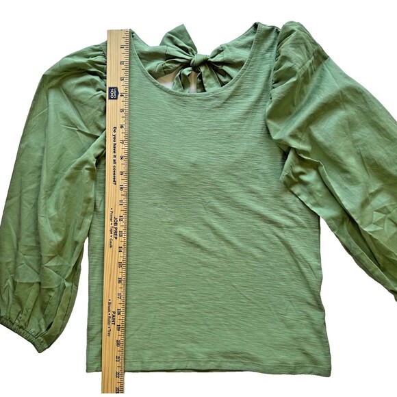 Nation LTD Shalom Tie Back Puff Sleeve Top Blouse Combo Tee XS Clover Green - Picture 8 of 12